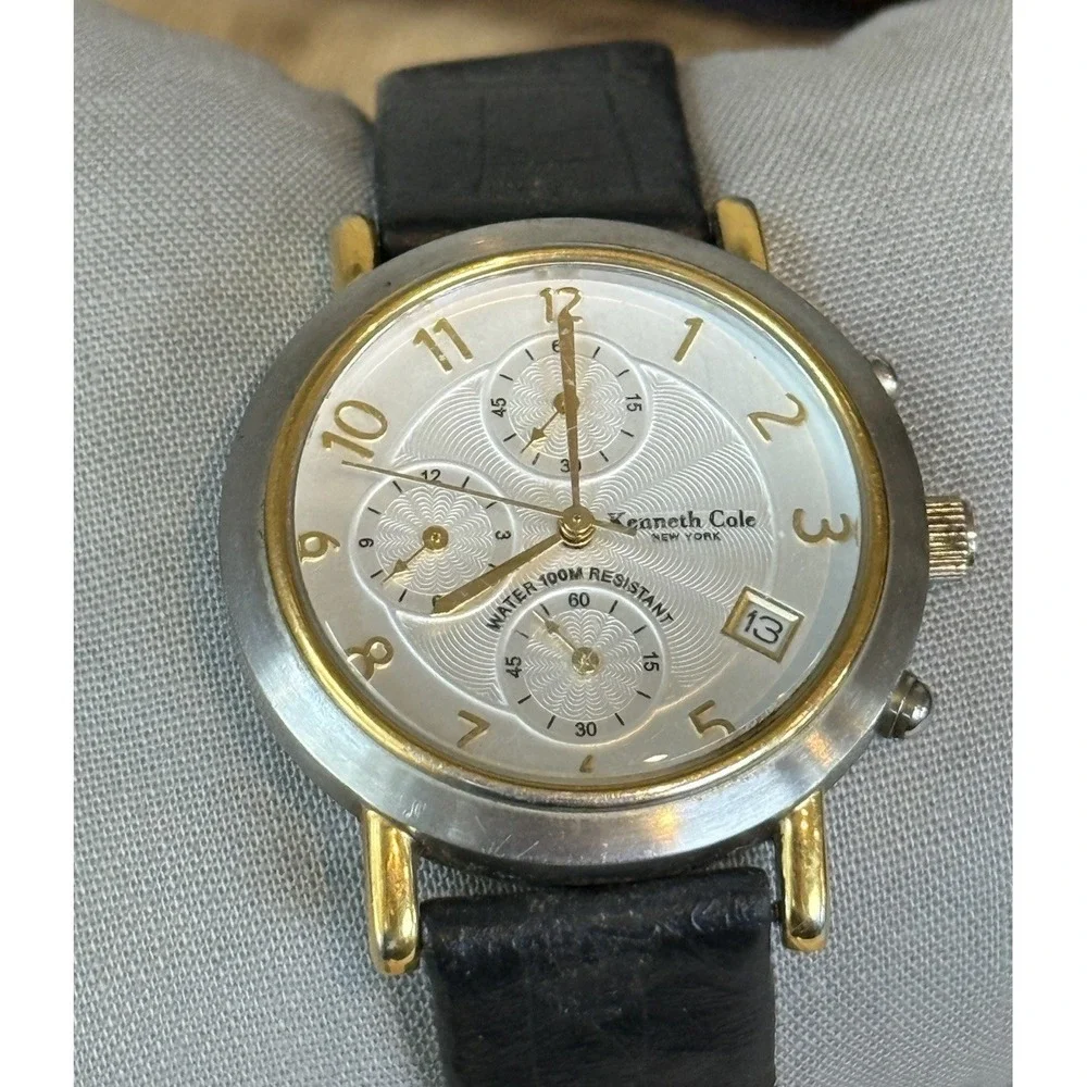 Kenneth Cole New York‎ Chronograph Watch Black Leather Strap Parts Repair